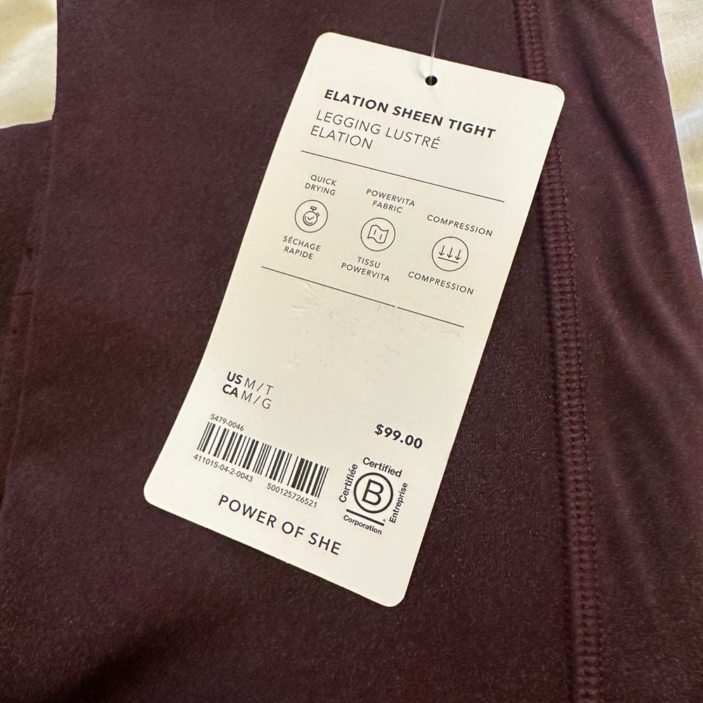 NWT Athleta Elation Sheen Leggings in Burgundy M/Tall